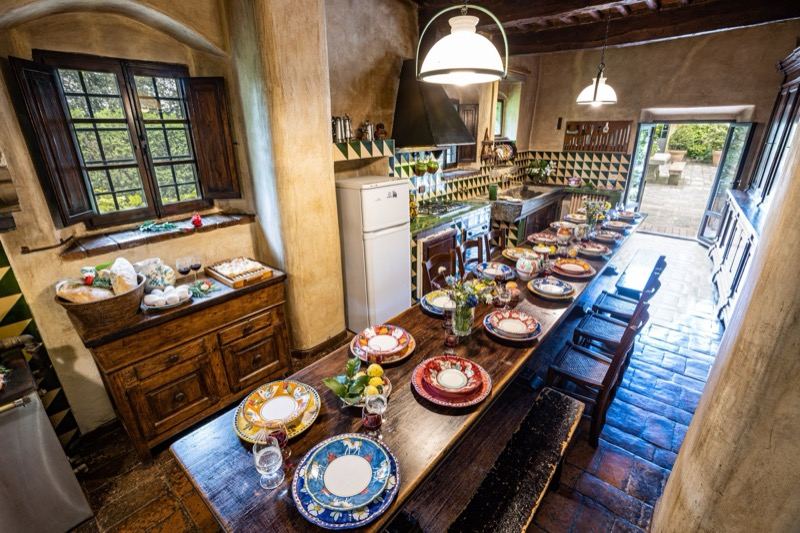 La Torre's kitchen laid for dinner