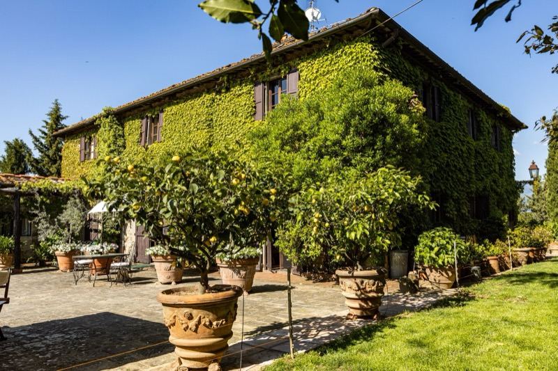 Villa La Torre's ivy-covered facade with potted lemon trees