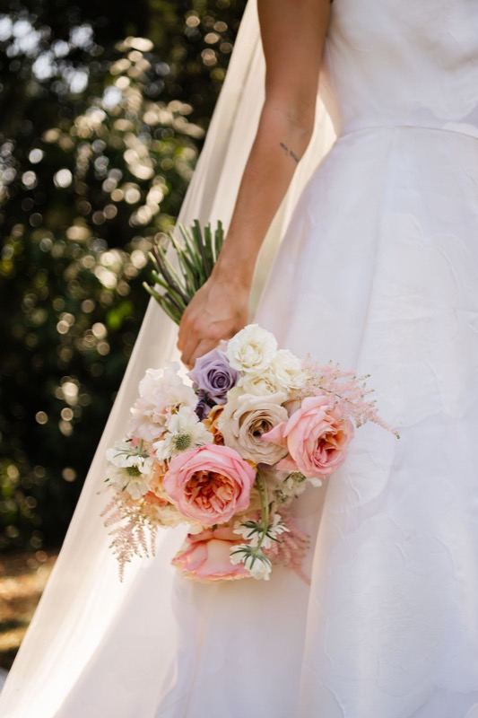 The bride's bouquet of roses and peonies