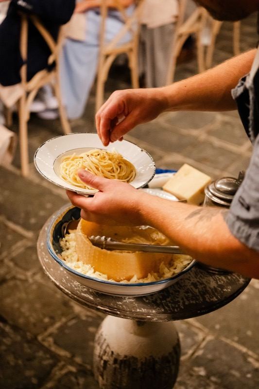 Pasta served from the parmesan wheel