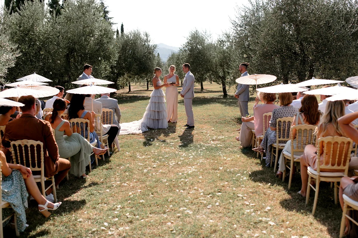 Wedding ceremony among the olive trees at Podere La Specola